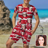 Custom Face Christmas Men's All Over Print T-shirt Lightweight Breathable Shorts Suits