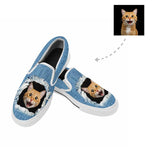 Custom Cat Face Jean Slip-on Canvas Shoes