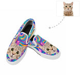 Custom Cat Face Marble Slip-on Canvas Shoes