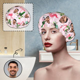 Custom Face Flamingo Double Layer Waterproof Women's Shower Cap