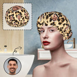 Custom Face Leopard Print Double Layer Waterproof Hat Women's Shower Cap