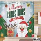 Custom Name Merry Christmas Reindeer And Santa Shower Curtain 72
