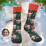 [Made In USA]Custom Christmas Socks Personalized Face Christmas Hat Photo Socks Gift for Christmas