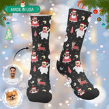 [Made In USA]Custom Christmas Socks Personalized Funny Face Elk Photo Socks Gift for Christmas