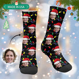 [Made In USA]Custom Face Christmas Socks Lanterns Personalized Photo Sublimated Crew Socks Gift for Christmas