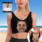 Custom Husband Face Fully Black Background Sports Bra Personalized Women's All Over Print Yoga Sports Bra