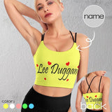 Custom Name Red Heart Tops Personalized Women's All Over Print Strappy Longline Yoga Sports Bra