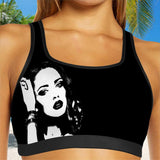 Custom Face Silhouette Black Background Sports Bra Personalized Women's All Over Print Yoga Sports Bra