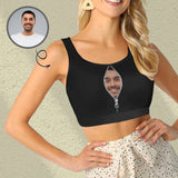 Custom Husband Face Zipper Black Background Sports Bra Personalized Women's All Over Print Yoga Sports Bra