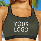 Custom Logo Dark Grey Background Sports Bra Personalized Women's All Over Print Yoga Sports Bra
