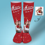 Custom Photo Couple Red Background Sublimated Crew Socks Personalized Funny Photo Socks Gift for Christmas