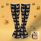 Custom Cat Face Sublimated Crew Socks Skeleton Socks Personalized Funny Photo Socks Gift for Halloween