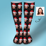 Custom Christmas Face Socks Christmas Hat Black Personalised Face Printed on Socks Sublimated Crew Socks Christmas Gifts