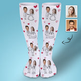 Custom Face Couple Sublimated Crew Socks Heart Wedding Socks Personalized Funny Photo Socks Gift
