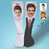 Custom Face Couple Sublimated Crew Socks Wedding Socks Personalized Funny Photo Socks Gift