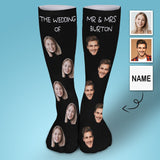 Custom Face&Name Couple Sublimated Crew Socks Black Background Socks Personalized Funny Photo Socks Gift