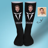 Custom Face Sublimated Crew Socks Black Background Socks Personalized Funny Photo Socks Gift