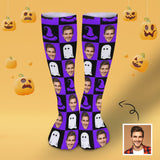 Custom Face Sublimated Crew Socks Purple Socks Personalized Funny Photo Socks Gift for Halloween