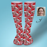 Custom Face Sublimated Crew Socks Red Hat Socks Personalized Funny Photo Socks Gift for Christmas
