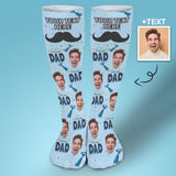 Fathers Day Socks With Custom Text & Face Beard Blue Background Personalized Sublimated Crew Socks Gift For Australian Father's Day