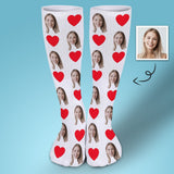 Red Heart Socks with Face Custom Personalized White Background Sublimated Crew Socks