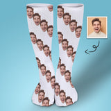 Socks with Custom Faces White Background Funny Personalized Sublimated Crew Socks Gift for Family Friends