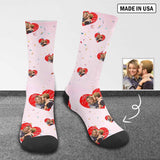 [Made In USA]Custom Couple Face Socks Personalized Love Heart Sublimated Crew Socks Unisex Gift for Men Women