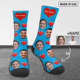 [Made In USA]Custom Couple Socks with Face&Name Personalized Photo Sublimated Crew Socks Unisex Gift for Men Women