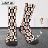 [Made In USA]Custom Face Black & White Grid Socks Personalized Sublimated Crew Socks Unisex Gift for Men Women