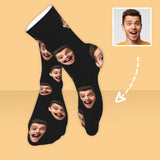 Custom Face Classic Design Black Background Stripes Big Eyes Socks Personalized Photo Socks Unisex Gift for Men Women