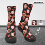 [Made In USA]Custom Face Couple Socks Personalized Photo Love Heart Sublimated Crew Socks