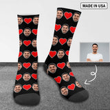 [Made In USA]Custom Face Love Heart Sublimated Crew Socks Personalized Photo Socks