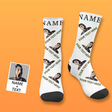 Custom Face&Name&Text Socks Personalized Black White Sublimated Crew Socks Unisex Gift for Men Women
