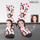 [Made In USA]Custom Face on Socks Heart Personalized Sublimated Crew Socks for Women Customize Funny Photo Socks Gift for Family Friends