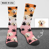[Made In USA]Custom Face Pet Socks Funny Printed Photo Pet Socks Personalized Maple Leaf Sublimated Crew Socks