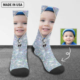 [Made In USA]Custom Face Printed on Socks Zipper Silvery Sublimated Crew Socks Personalized Picture Socks Unisex Gift for Men Women