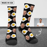 [Made In USA]Custom Face Socks Personalized Poached Egg Photo Sublimated Crew Socks Funny Gift