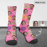 [Made In USA]Custom Face Socks Print Your Photo Best Personalized Love Words Sublimated Crew Socks