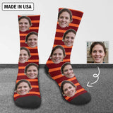[Made In USA]Custom Face Stripes Socks Personalized Photo Sublimated Crew Socks Unisex Gift for Men Women