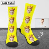 Custom Girlfriend Face Socks Personalized Crown Yellow Sublimated Crew Socks Unisex Gift