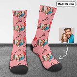 Custom Photo Pink Socks Personalized Photo Keys Sublimated Crew Socks