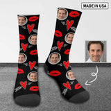 [Made In USA]Custom Socks with Face Personalized Photo Heart Sublimated Crew Socks Unisex Gift for Men Women