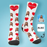 Happy Mother's Day | Custom Face&Name Red Heart Socks Personalized Cute Girlfriend Sublimated Crew Socks for Mom