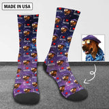 Happy Mother's Day | Personalized Photo Socks Printed Photo Pet Socks Custom Face Pet Mom Purple Sublimated Crew Socks for Mom