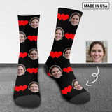 Personalized Photo Socks Custom Face Connected Heart Sublimated Crew Socks for Mom [Made In USA]