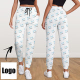 Custom Logo Sweatpants White Background Closed Bottom Women's All Over Print Personalized Casual Sweatpants