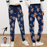 [High Quality] Custom Face Sweatpants Blue Unisex Personalized Closed Bottom Casual All Over Print Joggers