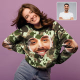 Custom Boyfriend Face Camouflage Women's Casual Crewneck Sweatshirt Personalized Long Sleeve Loose Sweatshirt