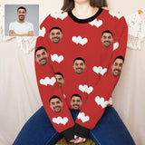 Custom Boyfriend Face Red Love Women's Casual Crew Neck Sweatshirt Personalized Long Sleeve Loose Sweatshirt, Best Gift For Her