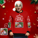 Personalized Photo Merry Christmas Red Ugly Men's Christmas Sweatshirts, Gift For Christmas Custom Photo Sweatshirt, Ugly Couple Sweatshirts